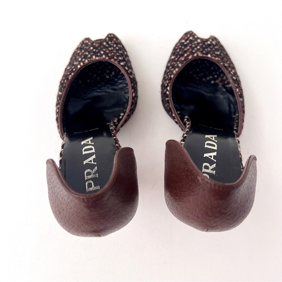 PRADA | Brown Tweed Leather Peep Toe D’Orsay Heels Pumps Vintage Y2K EU 36 - Picture 10 of 14